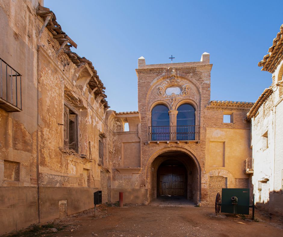 Entrance to the old ruined town of Belchite in Zaragoza province, Spain